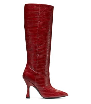 Stuart Weitzman,PARTON,Boot,Cuir embossé en crocodile,Rouge chili
