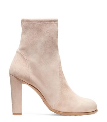 Stuart Weitzman,BOTTINE HIGHLAND,Bootie,Suède extensible,Taupe Dolce,Front View