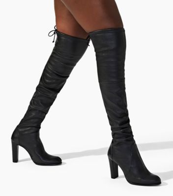 LEATHER KNEE HIGH BOOTS - Black