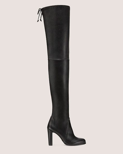 Stuart Weitzman,Highland,Boot,Stretch Nappa Leather,Black,Front View