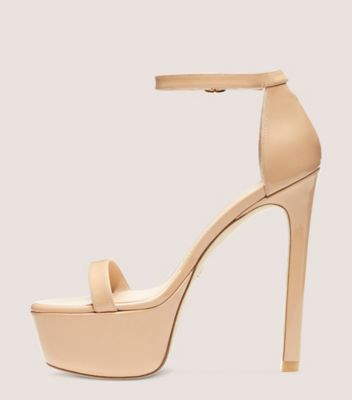 Stuart Weitzman,Nudist Hollywood Platform Sandal,Sandal,Patent leather,Adobe Beige