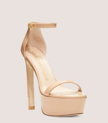 Stuart Weitzman,Sandale à plateforme Nudist Hollywood,Sandal,Cuir verni,Beige adobe,Side View