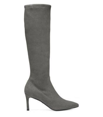Stuart Weitzman,WANESSA 75,Boot,Suède extensible,Gris flanelle,Front View