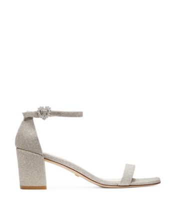 Stuart Weitzman,Simple Heart,Sandal,Fines paillettes,Or platino,Front View
