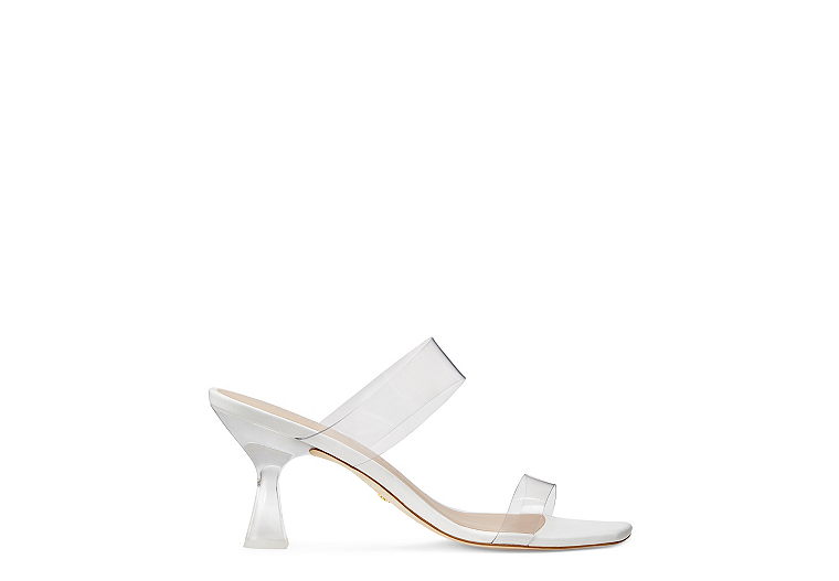 Stuart Weitzman,Kristal Clear,Sandal,PVC et cuir,Transparent et blanc,Front View