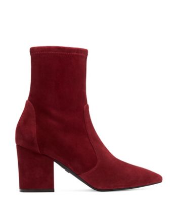 Stuart Weitzman,VERNELL 75,Bootie,Suède extensible,Bourgogne pinot,Front View