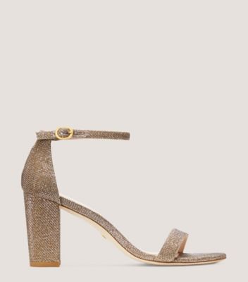 Stuart Weitzman,Nearlynude Strap Sandal,Sandal,Noir,Rehearsal Dinner,Platinum,Front View