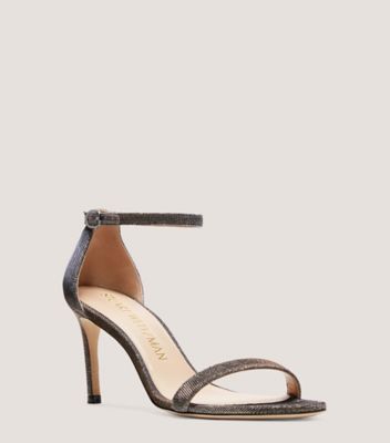 Stuart Weitzman,Nunakedstraight Strap Sandal,Sandal,Nocturn lamé,Rehearsal Dinner,Pyrite,Side View