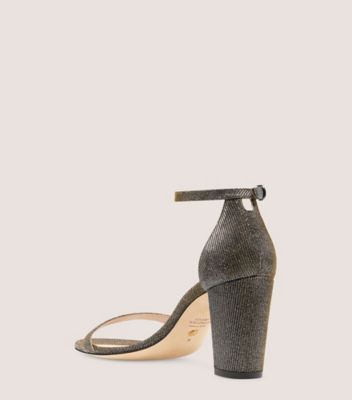 Stuart Weitzman,Nearlynude Strap Sandal,Sandal,Nocturn lamé,Rehearsal Dinner,Pyrite,Back View