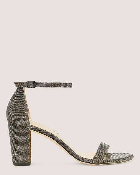Stuart Weitzman,Nearlynude Strap Sandal,Sandal,Nocturn lamé,Rehearsal Dinner,Pyrite,Front View