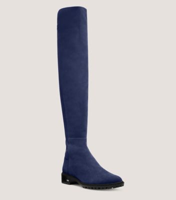 Stuart Weitzman,CITY BOOT,Leather,Rubber,Suede,Boots,Mixed Media,Flexible,Traction,Day Party,Navy,Side View