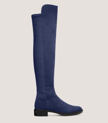 Stuart Weitzman,CITY BOOT,Suede,Leather,Rubber,Boots,Mixed Media,Flexible,Traction,Day Party,Navy,Front View