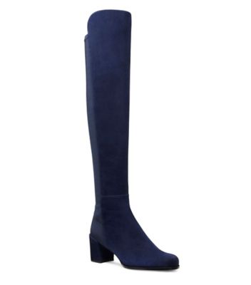 Stuart Weitzman,CITY BLOCK BOOT,Suede,Leather,Rubber,Boots,Mixed Media,Day Party,Navy,Side View