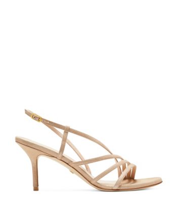 Stuart Weitzman,SANDALE MELODIE 75,Sandal,Suède chatoyant,Or platino,Front View