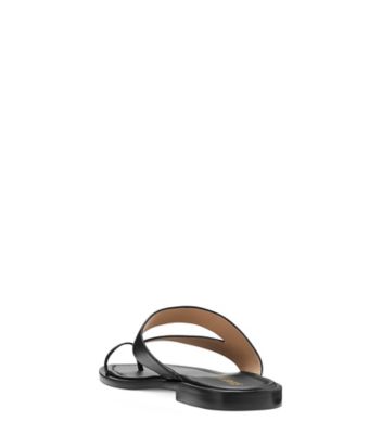 Stuart Weitzman,Lyla Flat Sandal,Slide,Lacquered Nappa Leather,Black,Back View