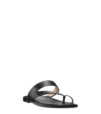 Stuart Weitzman,Lyla Flat Sandal,Slide,Lacquered Nappa Leather,Black,Side View