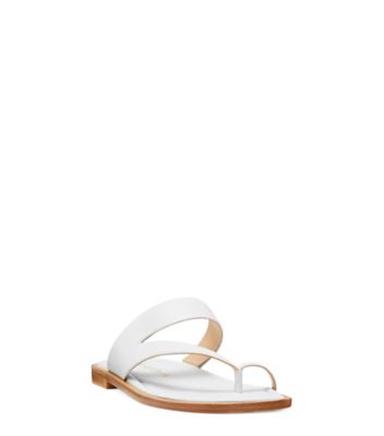 Stuart Weitzman,Sandale plate Lyla,Slide,Cuir nappa verni,Blanc