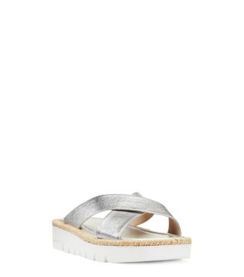 Stuart Weitzman,ROZA LIFT SLIDE,Slide,Cuir métallique texturé,Argent