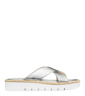 Stuart Weitzman,ROZA LIFT SLIDE,Slide,Cuir métallique texturé,Argent