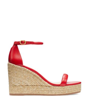 Stuart Weitzman,SANDALE ESPADRILLE À TALON COMPENSÉ NUDIST,Sandal,Cuir nappa,Rouge Lipstick,Front View