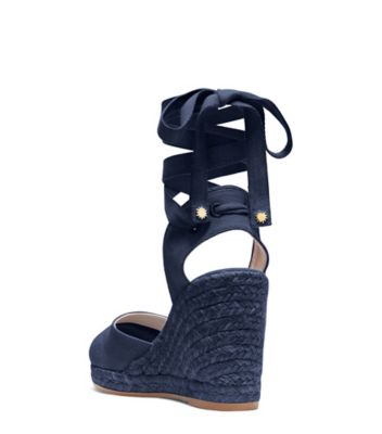 Stuart Weitzman,Marguerita Espadrille Wedge,Sandal,Canvas,Navy Blue,Back View