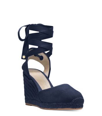 Stuart Weitzman,Marguerita Espadrille Wedge,Sandal,Canvas,Navy Blue,Side View