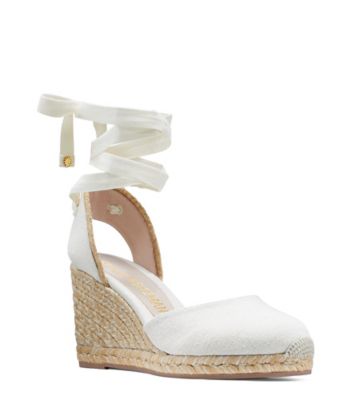 Stuart Weitzman,Marguerita Espadrille Wedge,Sandal,Canvas,Natural,Side View