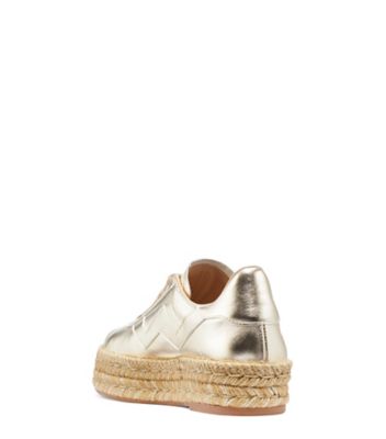 Stuart Weitzman,DARYL ESPADRILLE,Flat,Metallic leather,Platino gold,Back View