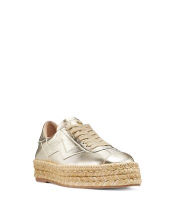 Stuart Weitzman,DARYL ESPADRILLE,Flat,Metallic leather,Platino gold,Side View