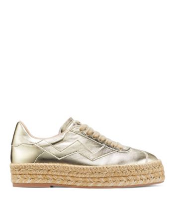 Stuart Weitzman,DARYL ESPADRILLE,Flat,Metallic leather,Platino gold,Front View