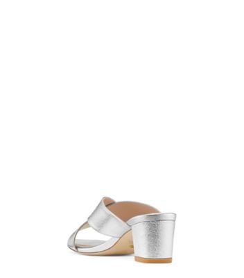 Stuart Weitzman,ALETHA 50,Slide,Cuir métallique texturé,Argent