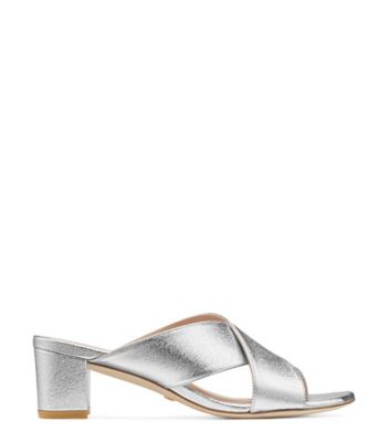 Stuart Weitzman,ALETHA 50,Slide,Cuir métallique texturé,Argent