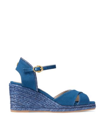 Stuart Weitzman,Mirela Espadrille Wedge,Sandal,Canvas,Navy Blue,Front View