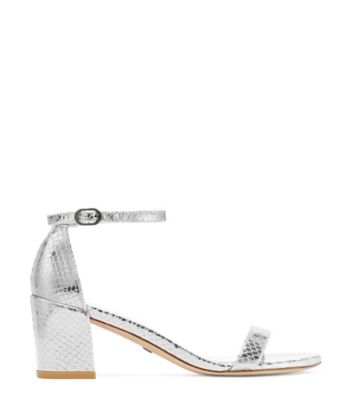 Stuart Weitzman,SIMPLE,Sandal,Cuir embossé serpent métallique,Argent