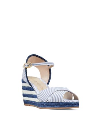 Stuart Weitzman,MIRELA STRIPES,Sandal,Toile à rayures,Bleu pâle céruléen,Side View