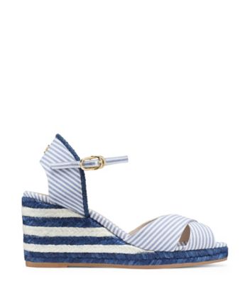 Stuart Weitzman,MIRELA STRIPES,Sandal,Toile à rayures,Bleu pâle céruléen,Front View