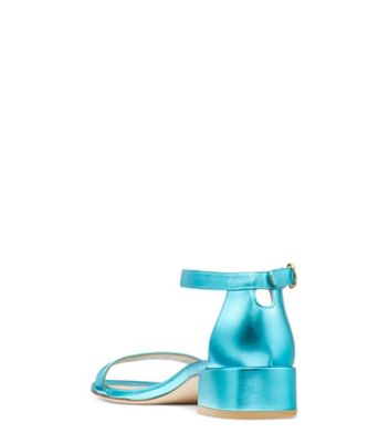 Stuart Weitzman,Nudistjune,Sandal,Metallic leather,Caribe Bright Blue,Back View