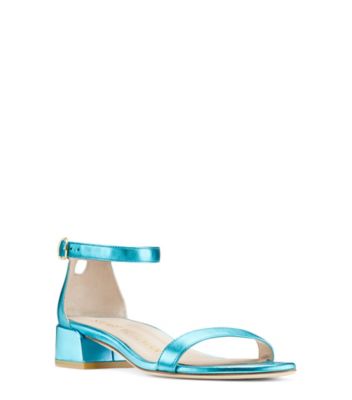 Stuart Weitzman,Nudistjune,Sandal,Cuir métallique,Bleu vif Caribe,Side View