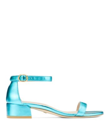 Stuart Weitzman,Nudistjune,Sandal,Cuir métallique,Bleu vif Caribe,Front View