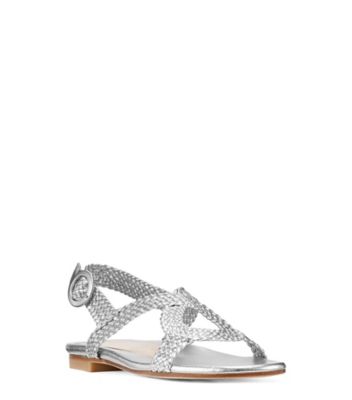 Stuart Weitzman,Teodora,Sandal,Metallic woven leather,Silver,Side View