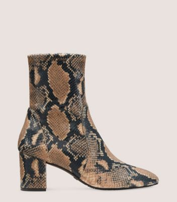 Stuart Weitzman,YULIANA 60,Bootie,Stretch Printed Python Embossed Leather,Ginger,Front View