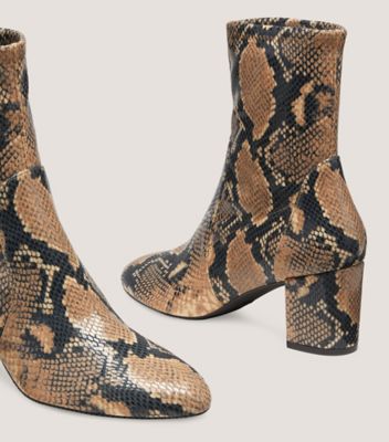 Stuart Weitzman,YULIANA 60,Bootie,Stretch Printed Python Embossed Leather,Ginger,Detailed View