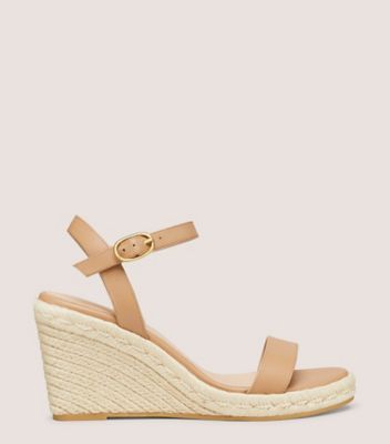 Stuart Weitzman,TEDDI WEDGE,Sandal,Smooth Leather,Sandalwood,Front View