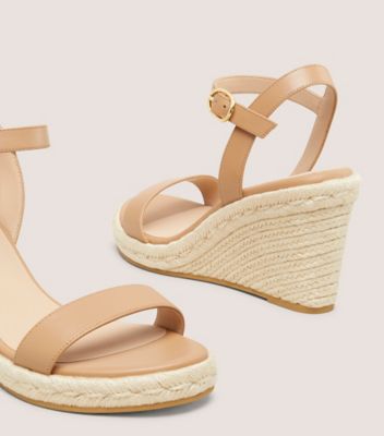 Stuart Weitzman,TEDDI ESPADRILLE WEDGE,Leather,Sandals,Espadrilles,Day Party,Beige