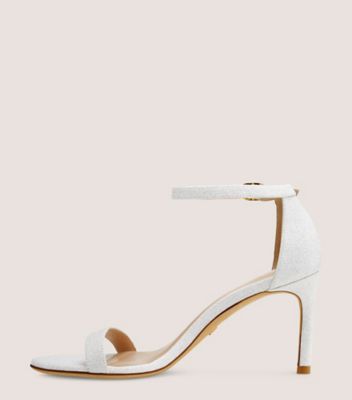 Stuart Weitzman,NUNAKEDSTRAIGHT STRAP SANDAL,Leather,Sandals,Glitter,Traction,Formal,Metallic,White