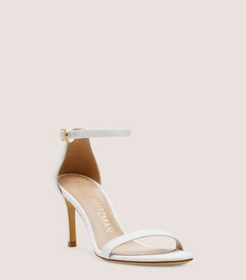 Stuart Weitzman,Sandale à sangle Nunakedstraight,Sandal,Fines paillettes,Blanc