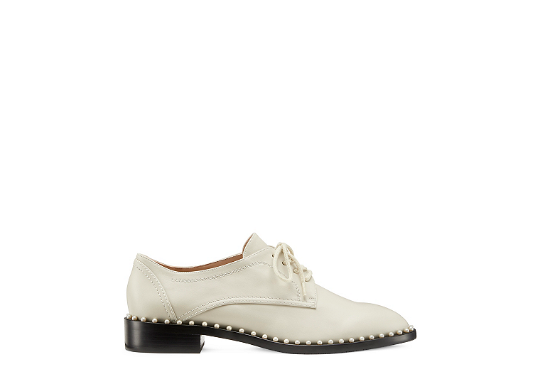 Stuart Weitzman,Kiran Pearl,Flat,Smooth Leather,Oat,Front View