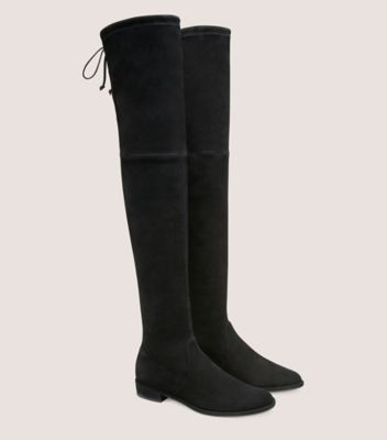 Stuart Weitzman,LOWLAND,Suede,Leather,Rubber,Boots,Tie Belt,Day Party,Black,Angle View