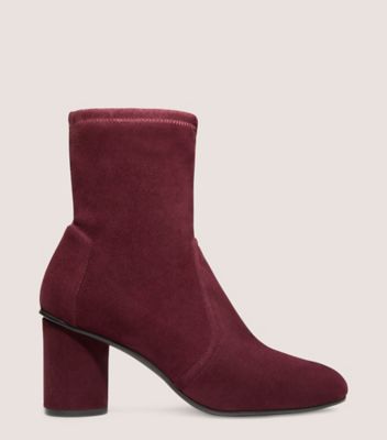 Stuart Weitzman,Margot 75,Bootie,Stretch suede,Burgundy,Front View