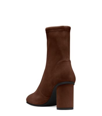 Stuart Weitzman,MARGOT 75,Suede,Leather,Rubber,Bootie,Sock,Day Party,Brown,Back View